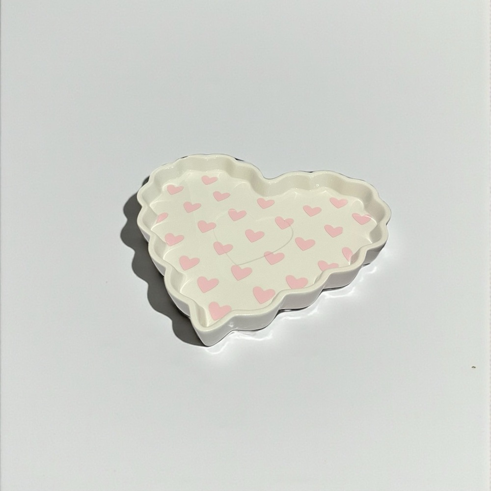 Heart Shaped Ceramic Platter With pastel Pink hearts